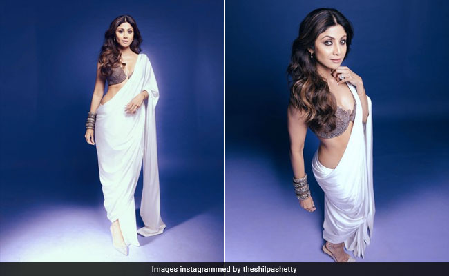 Shilpa Shetty's White Flowy <i>Saree</i> Fused With An Underwire Blouse Is Boho Chic Made Edgy