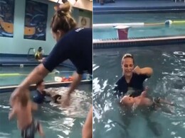 तैरना सिखाने के लिए महिला ने मासूम को पूल में फेंका, VIDEO देख उड़ जाएंगे होश तैरना सिखाने के लिए महिला ने मासूम को पूल में फेंका, VIDEO देख उड़ जाएंगे होश