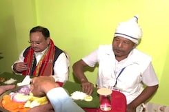 BJP Chief Enjoys Tribal-Style Lunch In Tripura BJP Chief Enjoys Tribal-Style Lunch In Tripura