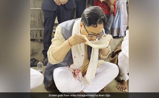 Watch: Law Minister Kiren Rijiju Relishes Traditional Tiwa Food In Assam