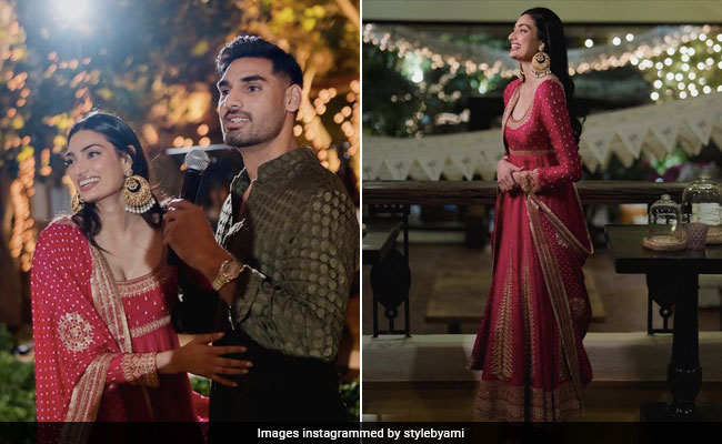 The Pastels In Athiya Shetty's Wedding Closet Take A Break For A Fuchsia Pink <i>Anarkali</i>