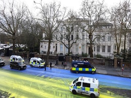 Huge Ukrainian Flag Painted On Road Outside Russian Embassy In London Huge Ukrainian Flag Painted On Road Outside Russian Embassy In London