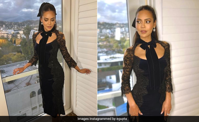 Cottagecore Goes Full Goth On Esha Gupta's Super Stylish Black Lace Dress