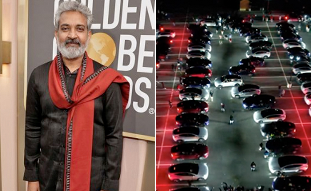 SS Rajamouli Is "Truly Overwhelmed" By Tesla Light Show's <i>Naatu Naatu</i> Tribute