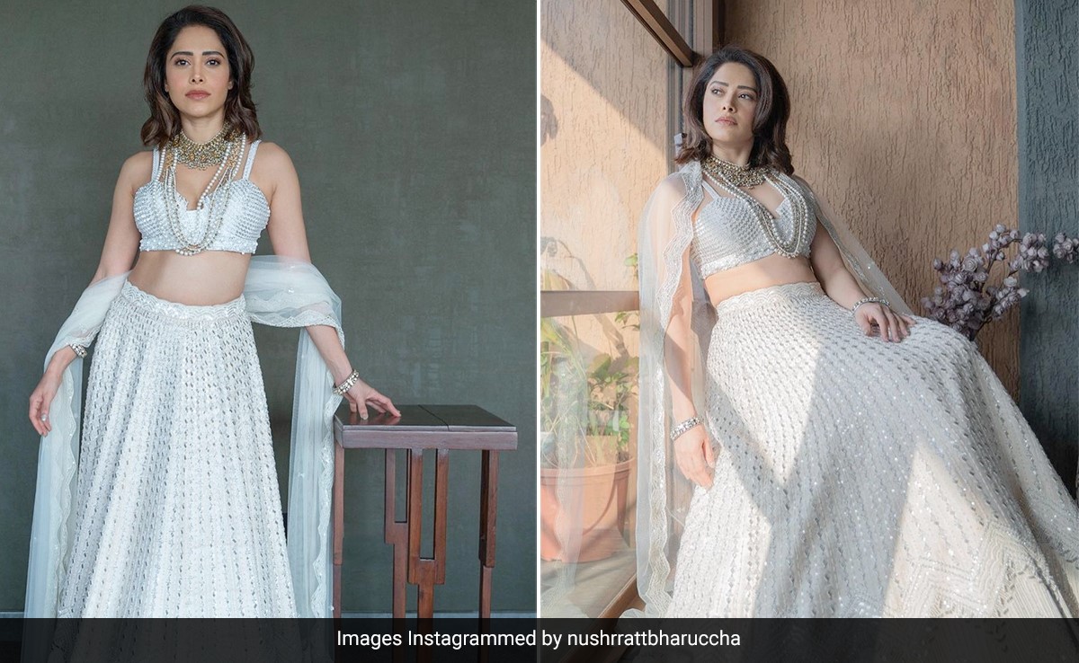 Nushrratt Bharuccha Turns Snow Princess In A White <i>Lehenga</i> At The Onset Of A Hot Summer