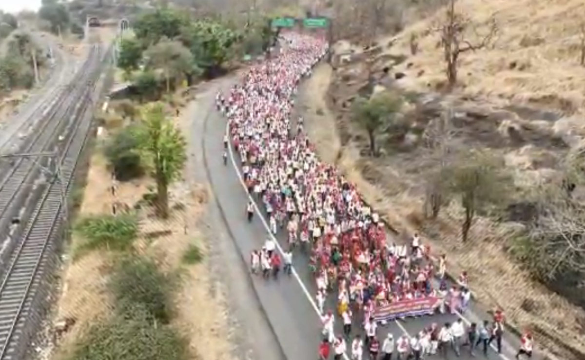 Video: Drones Show Thousands Of Farmers Marching Towards Mumbai