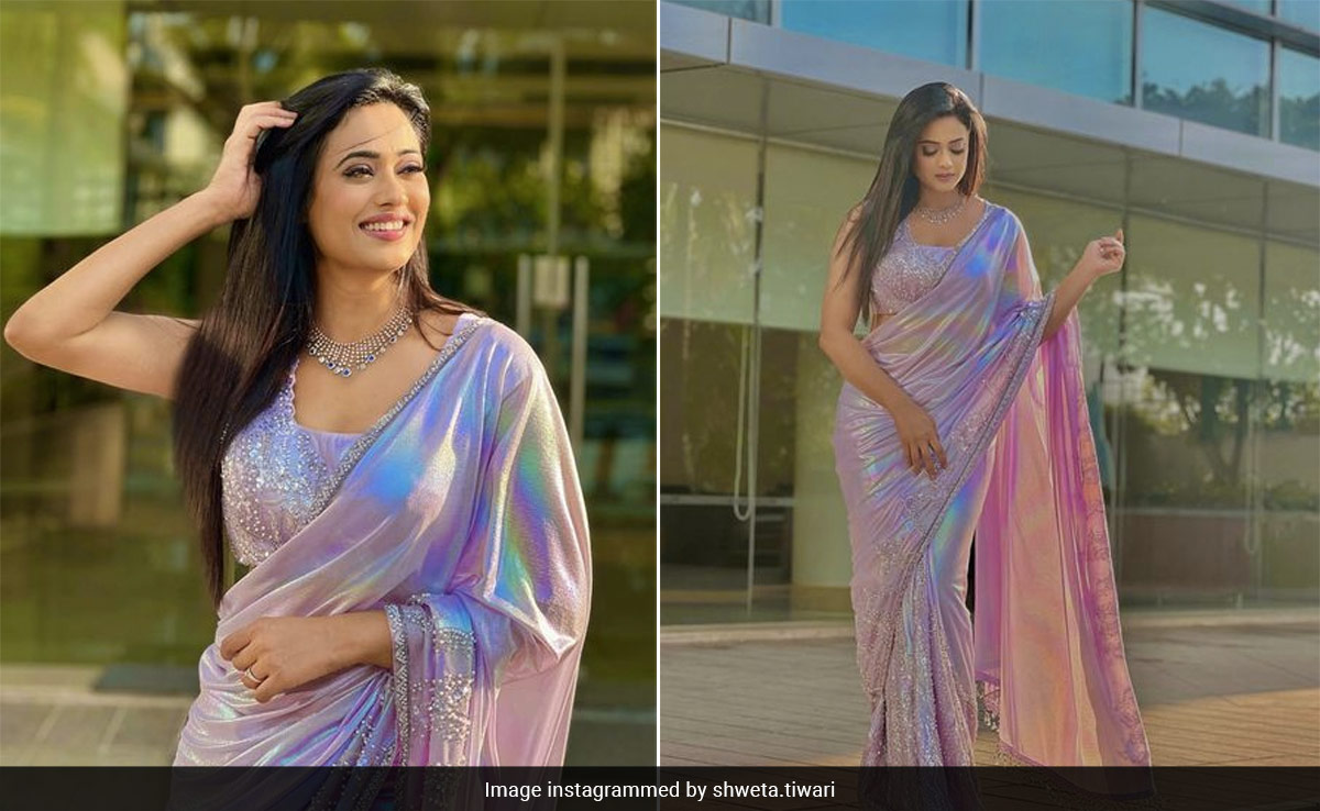 Shweta Tiwari's Lilac Hued Holographic <i>Saree</i> Is The Ethnic Spring Style Pick We Didn't See Coming