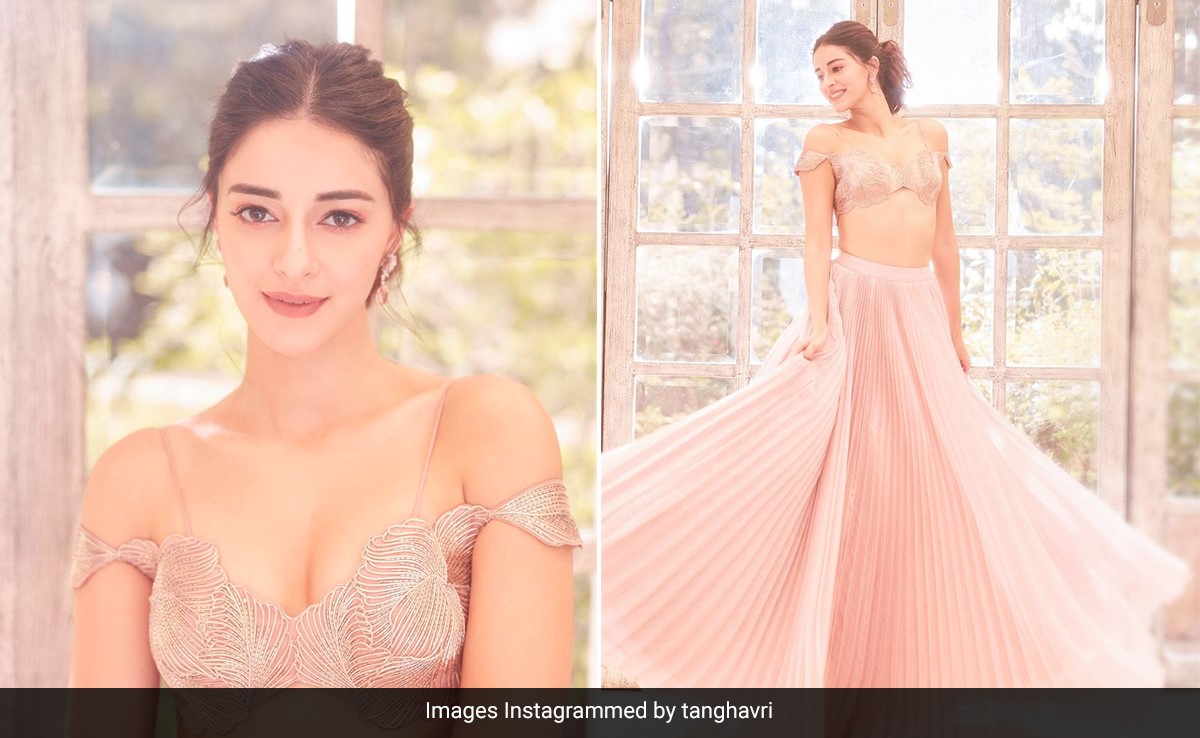 Ananya Panday Makes A Fairytale Entry In A Blush Pink Pleated <i>Lehenga</i> For Alanna Panday's Mehendi