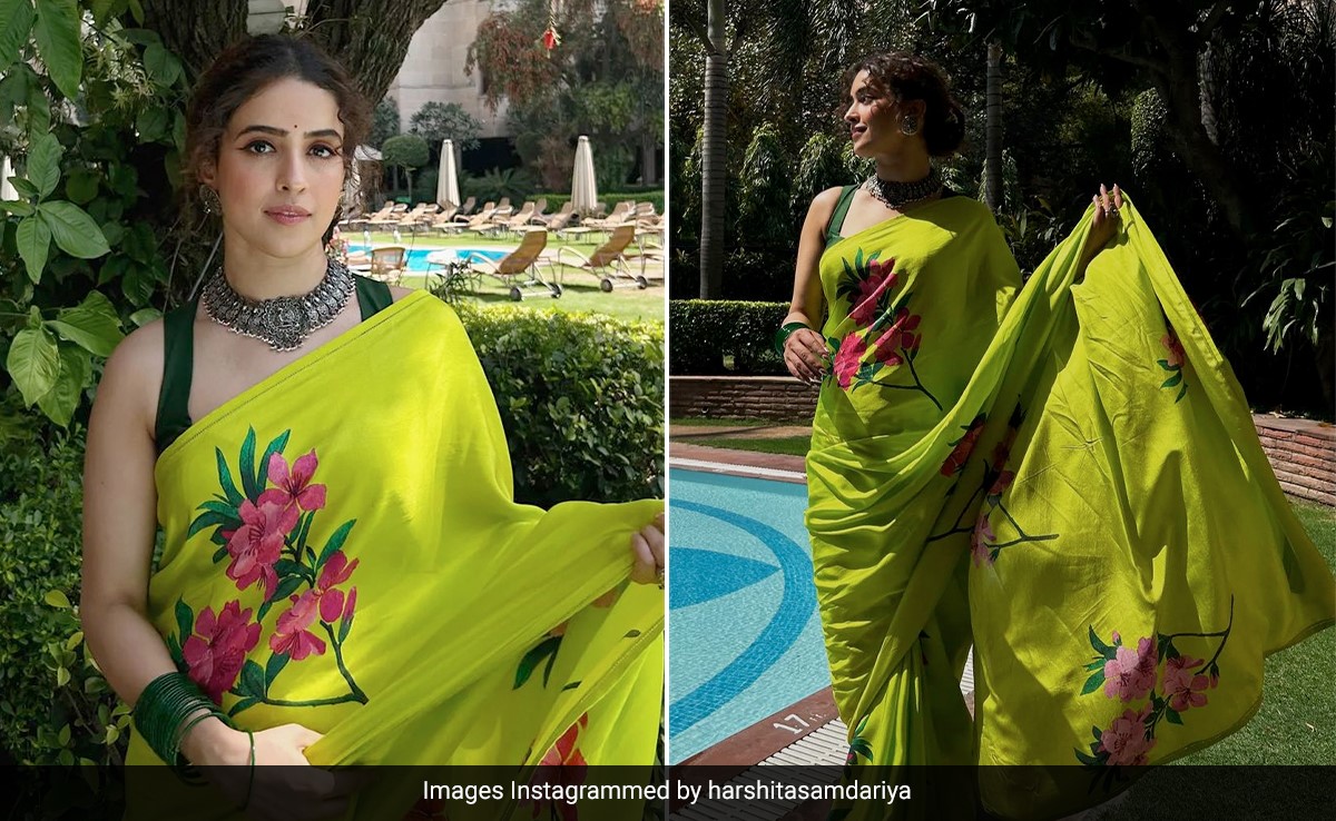 Sanya Malhotra's Bright Green Floral <i>Saree</i> Is The Spring Call We Were Waiting For