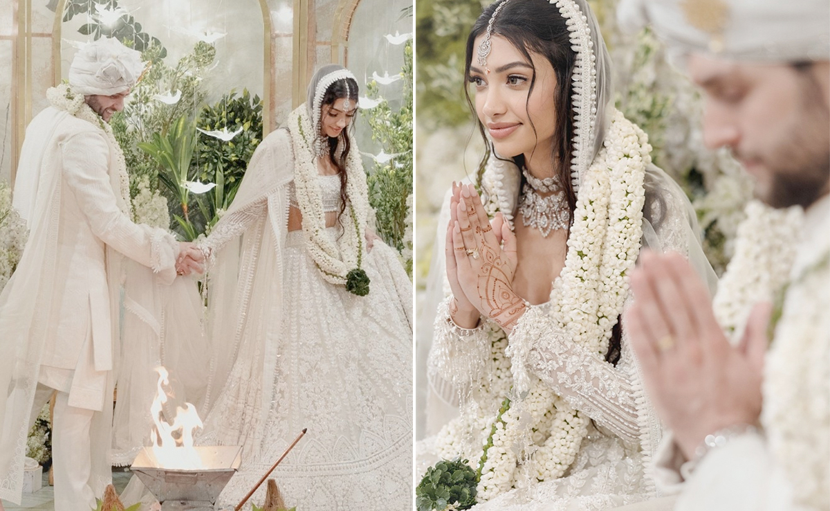 Alanna Panday Makes For A Gorgeous Contemporary Bride In A White Manish Malhotra <i>Lehenga</i>
