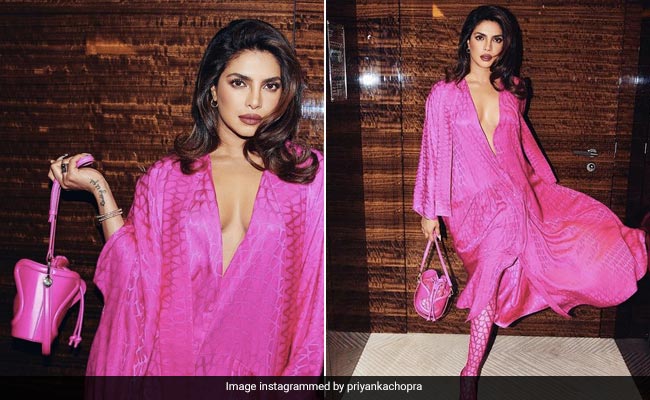 Our Eyes At The Paris Fashion Week Front Row Are Glued To Priyanka Chopra In A Pink Valentino Kaftan Dress