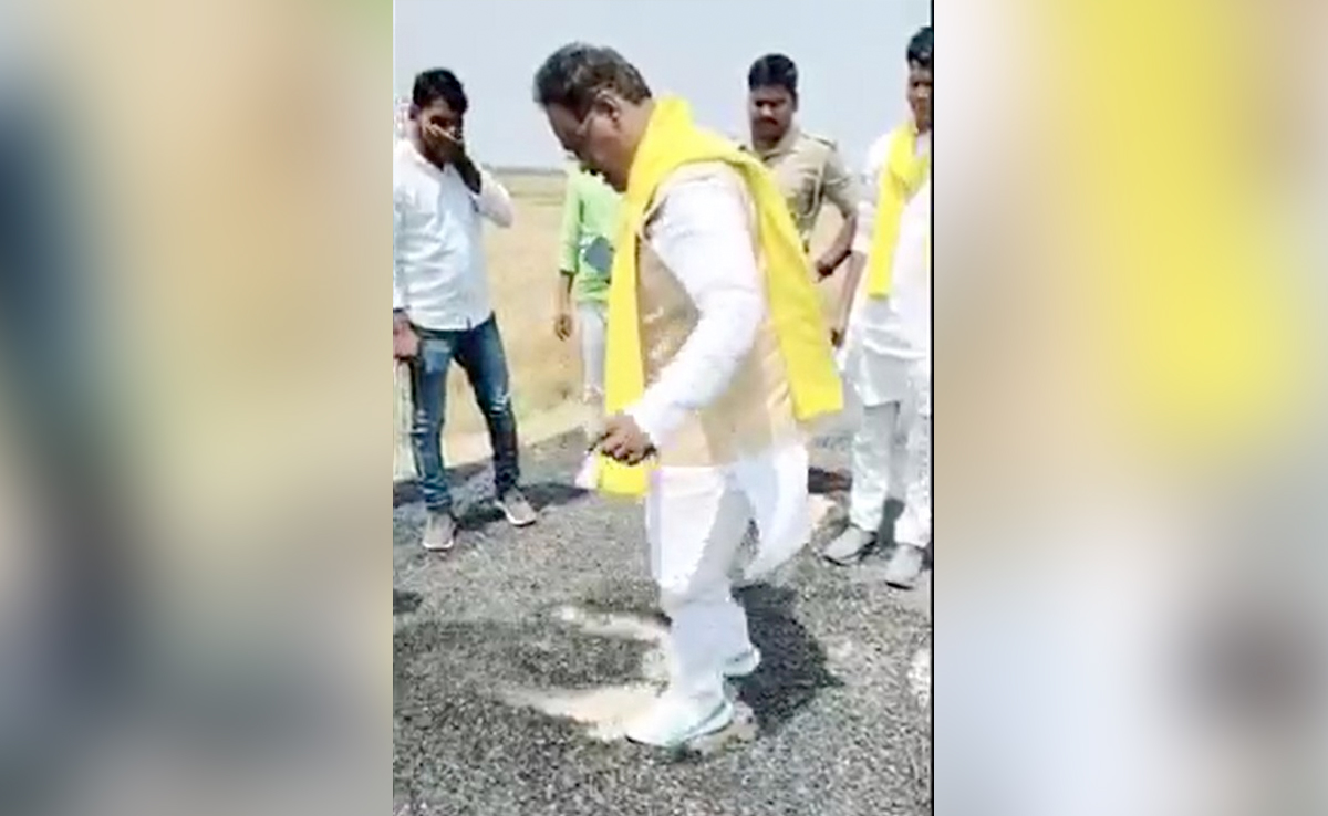 In Video, UP MLA Bediram Shouts Is This Road, Scrapes Off Asphalt With Kicks