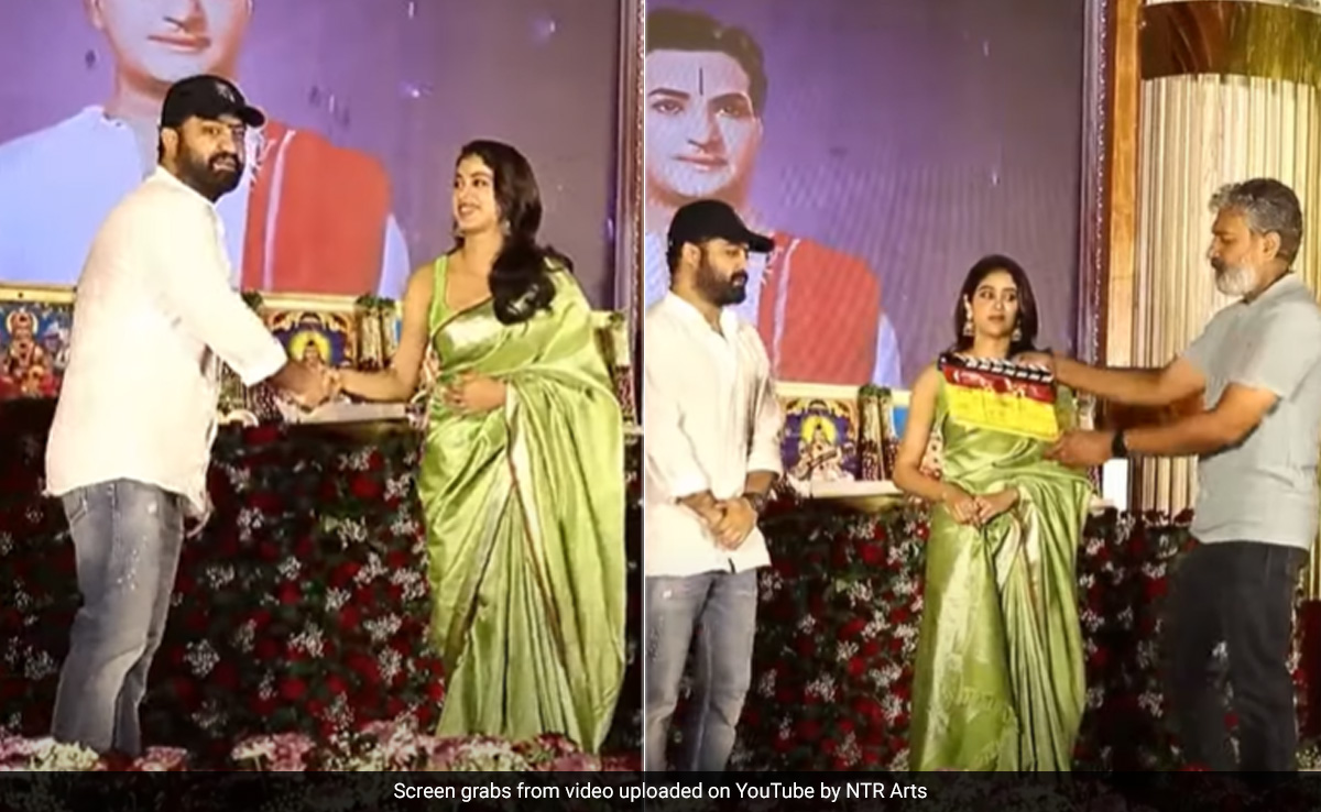 <i>NTR 30</i>: How Jr NTR, SS Rajamouli And Janhvi Kapoor Lit Up The Film Launch