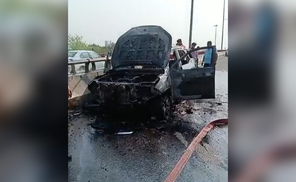 SUV Catches Fire On Noida Road, Passengers Escape Just In Time