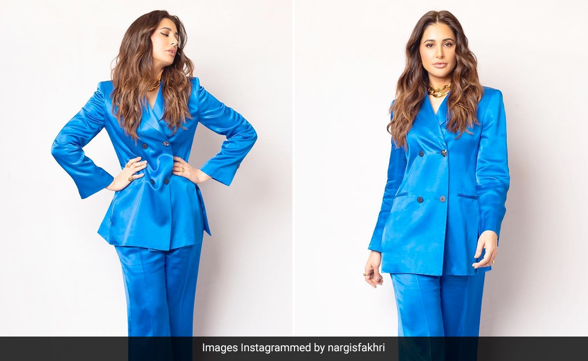 Nargis Fakhri's Blue Pantsuit Makes An Electrifying Entry Into Thursday