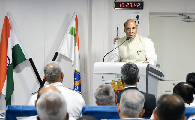 Defence Minister Addresses Top Naval Commanders Onboard INS Vikrant