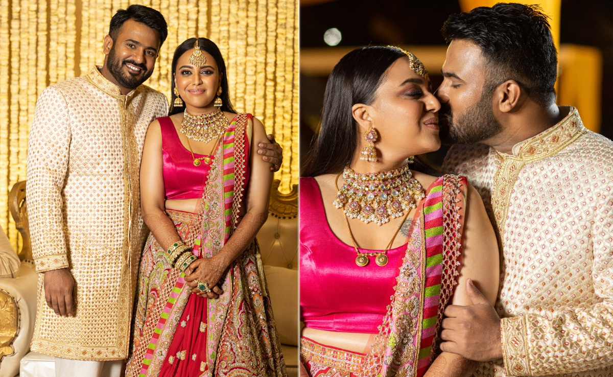 Swara Bhasker's Bridal Joy Shines Through Her Colourful Abu Jani - Sandeep Khosla <i>Lehenga</i>