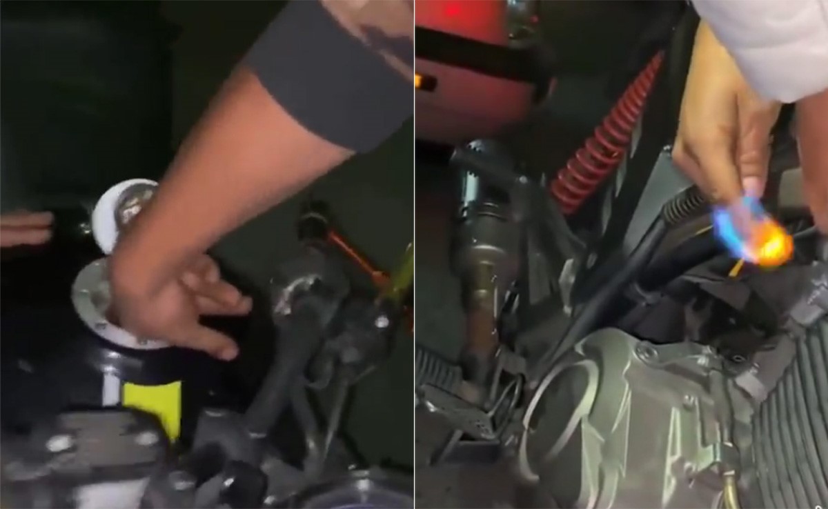 टंकी से पेट्रोल निकाला, बाइक स्टार्ट की और हाथ में आग लगाकर सिगरेट जला ली, ऐसा कारनामा आप बिल्कुल ना करें