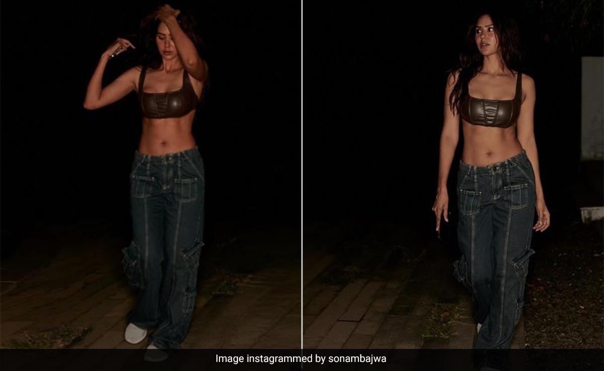 Looks Like Sonam Bajwa In A Leather Crop Top And Cargo Jeans Is Giving Us Hot Girl Summer Vibes