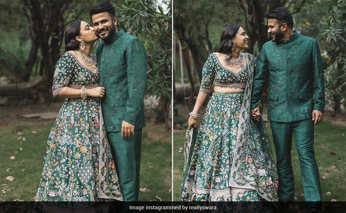 Swara Bhasker In A Floral Embroidered Green Rahul Mishra <i>Lehenga</i> Looks Just "Like A Queen"