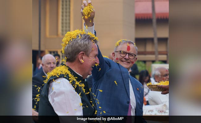 Watch: Australia PM Celebrates Holi With Flowers At Raj Bhavan In Gujarat