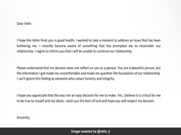 Man Sends Girlfriend 'Letter Of Closure' To Confirm Break-Up, Internet Reacts Man Sends Girlfriend 'Letter Of Closure' To Confirm Break-Up, Internet Reacts