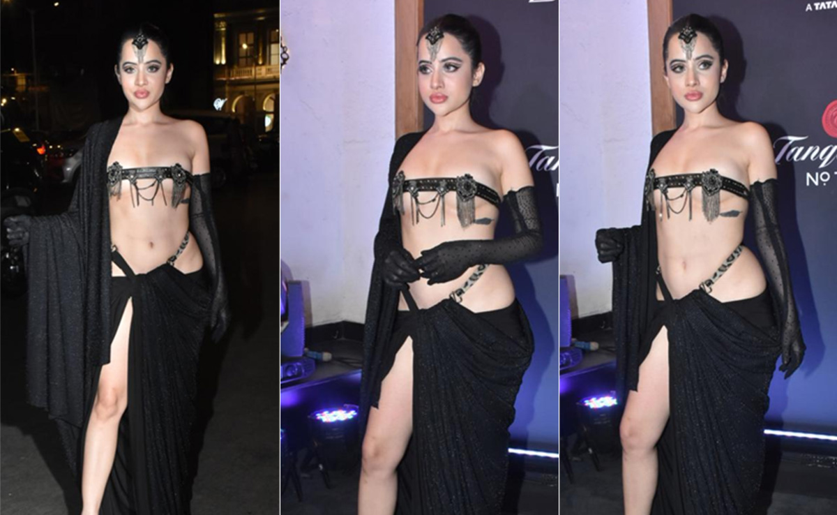 Uorfi Javed Reimagines The Black <i>Saree</i> With A Personal Touch Of A Black Strap Blouse
