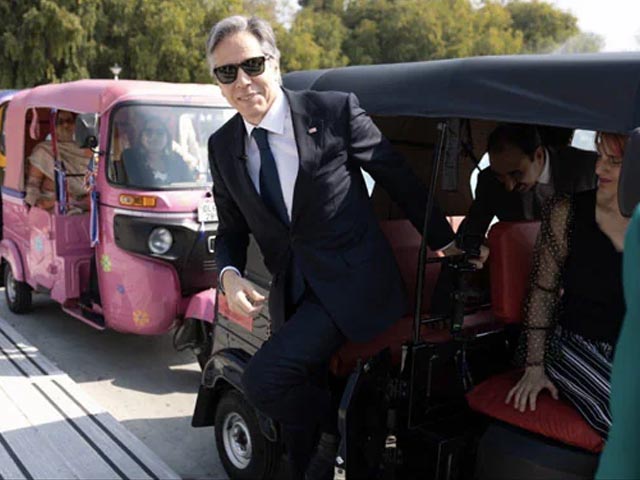 US Secretary Of State Antony Blinken Seen In Autorickshaw In Delhi