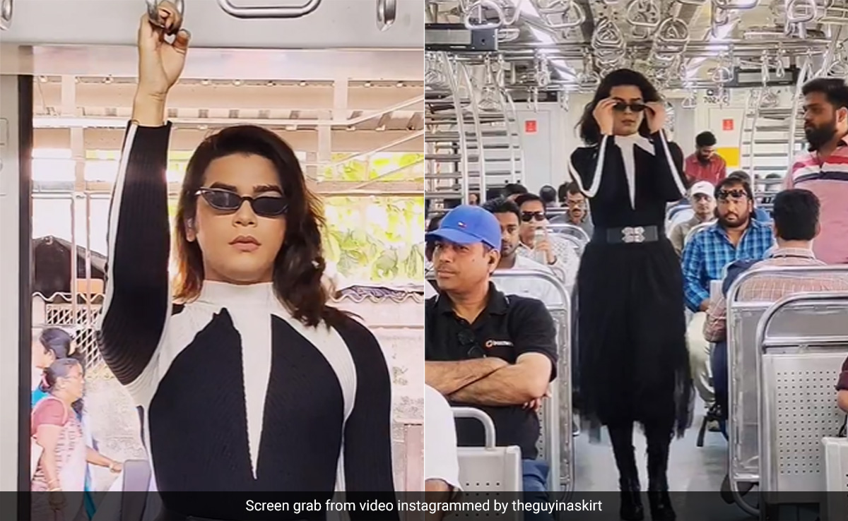 Watch: Man In Skirt Does A Catwalk Inside Mumbai Local, Internet Hails His Confidence