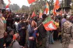 BJP Supporters Celebrate Even As Ex Ally Ahead In Meghalaya BJP Supporters Celebrate Even As Ex Ally Ahead In Meghalaya