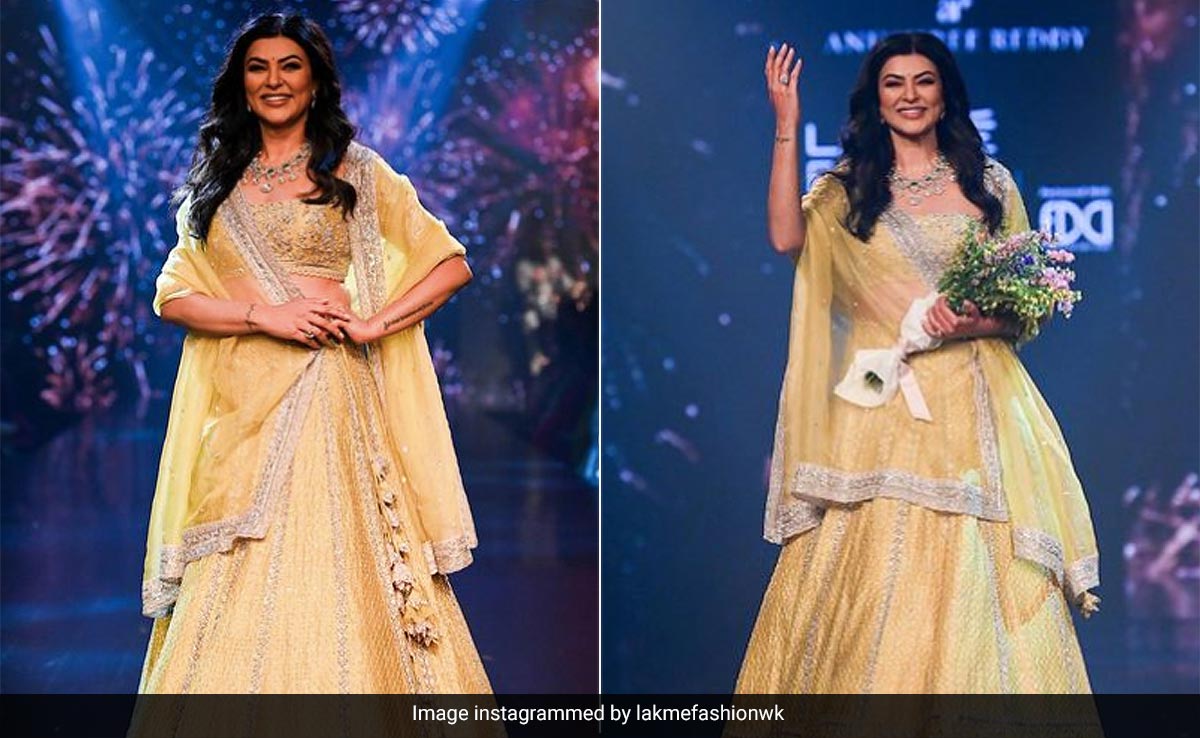Sushmita Sen's Warm Yellow <i>Lehenga</i> Is Her Own Personal Sunshine On The Ramp