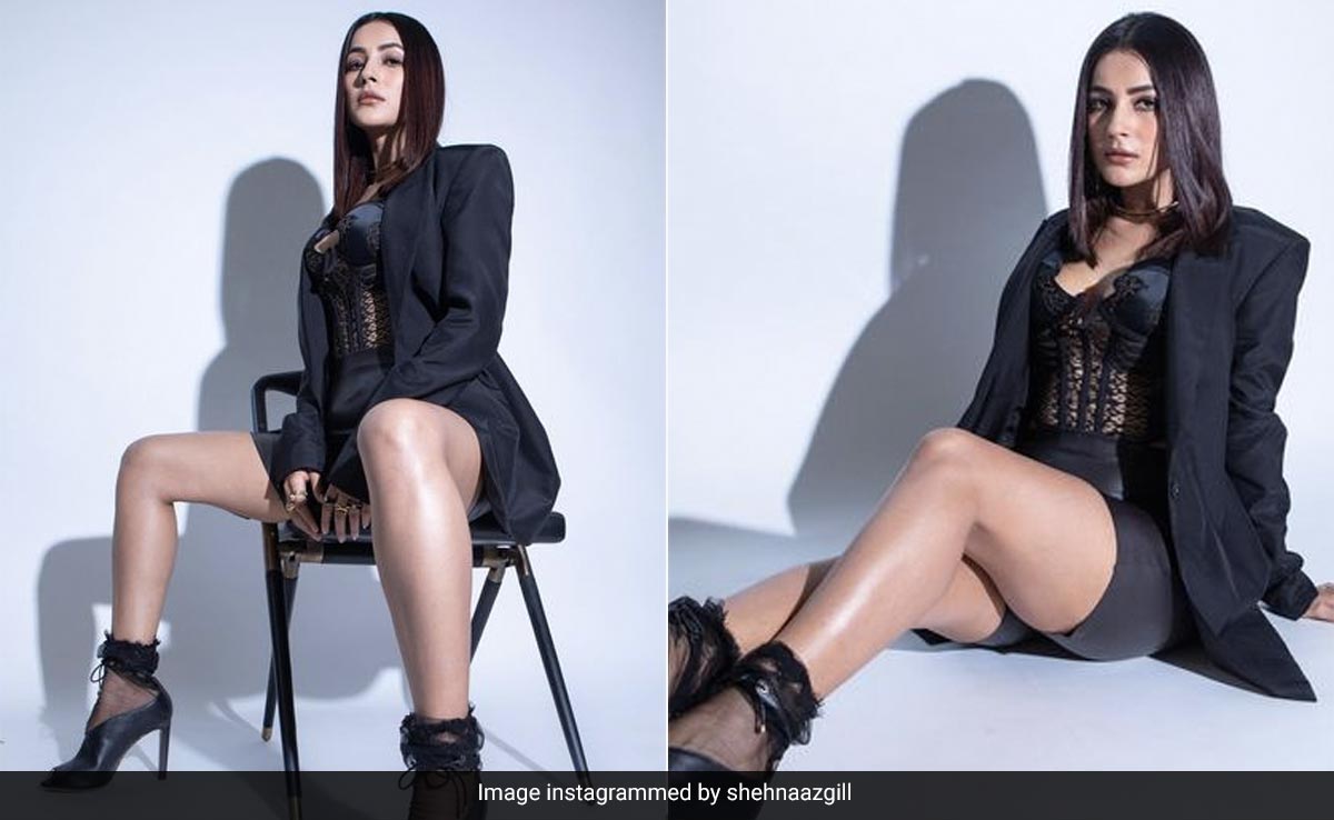 Shehnaaz Gill In A Black Corset With Bicycle Shorts And A Blazer Certainly Is "Too Hot For A" Weekday