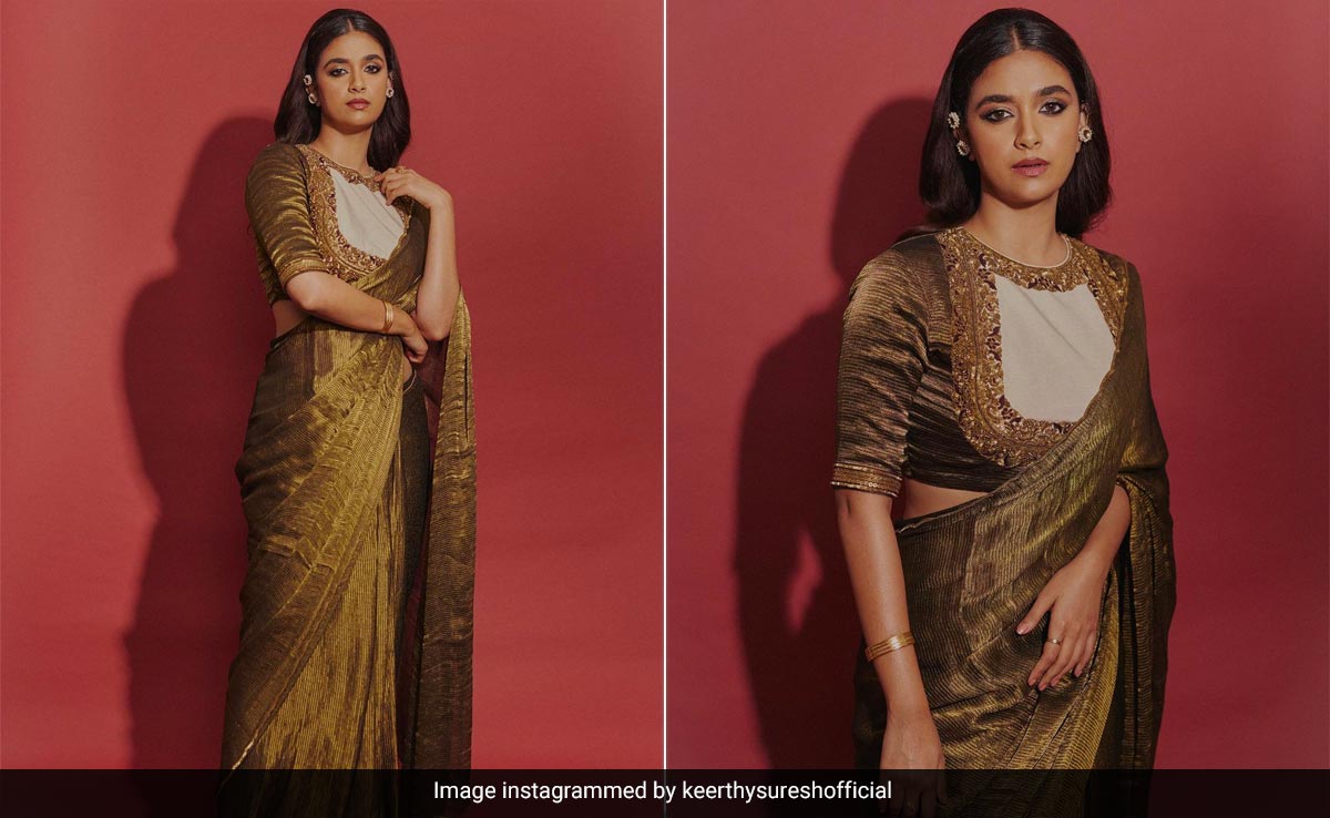 Keerthy Suresh's Bronzed Pleated <i>Saree</i> Is A Thing Of Ancient Beauty In The Modern Sense