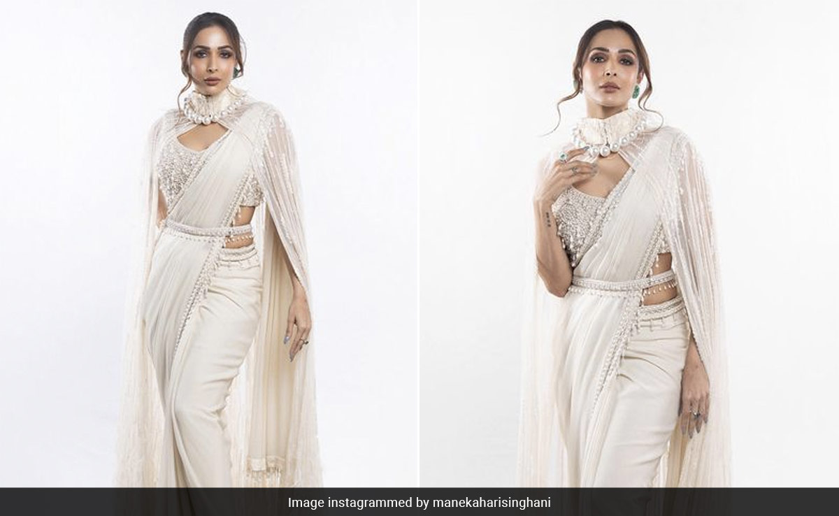 The Pearl In This Oyster Is None Other Than Malaika Arora In A Glorious White Saree And Pearl Cape