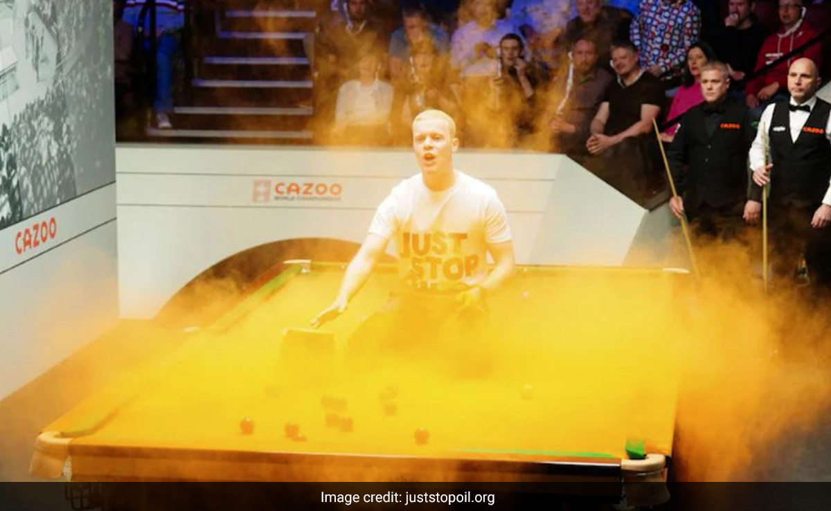 Watch: 'Just Stop Oil' Protester Disrupts World Snooker Championship, Throws Orange Powder On Table