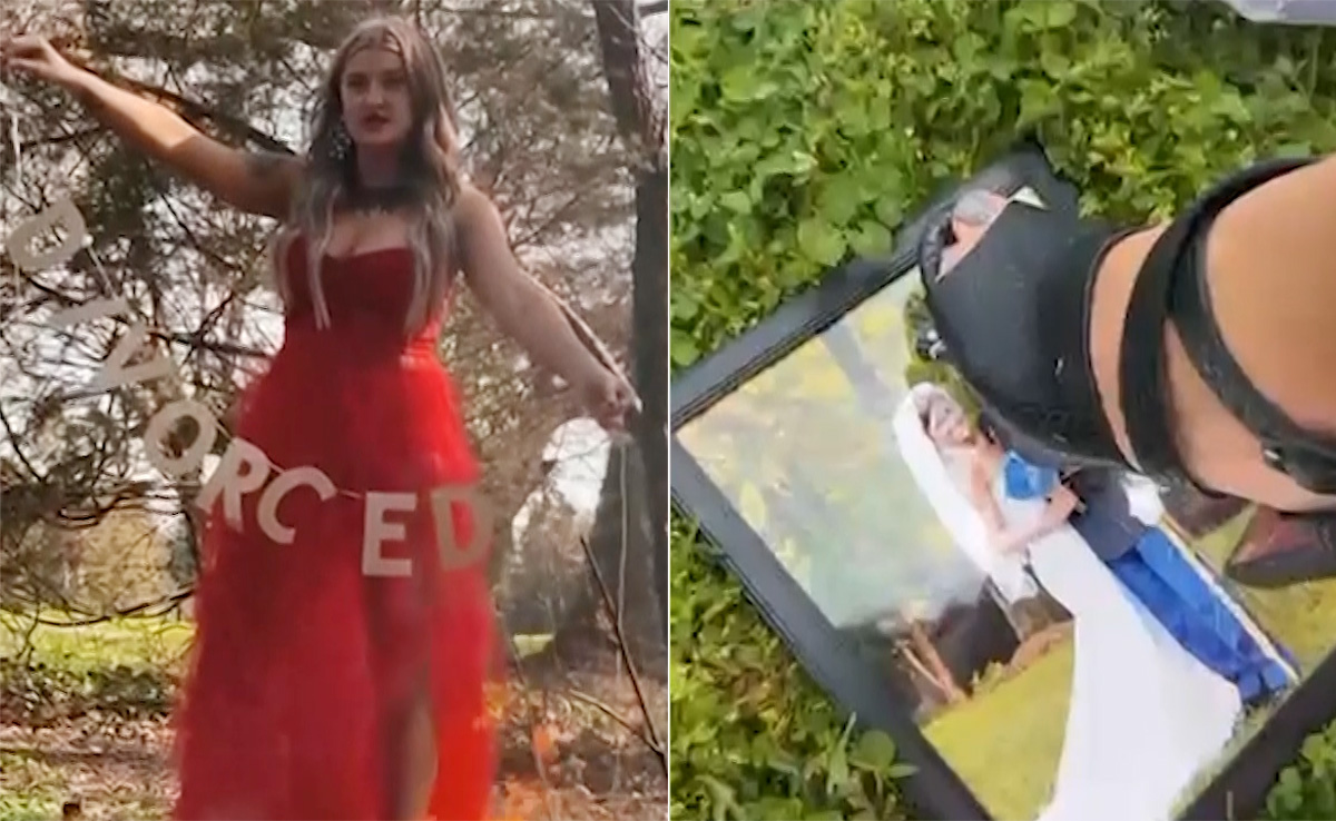 Video: Woman In US Celebrates Her Divorce By Burning Her Wedding Dress