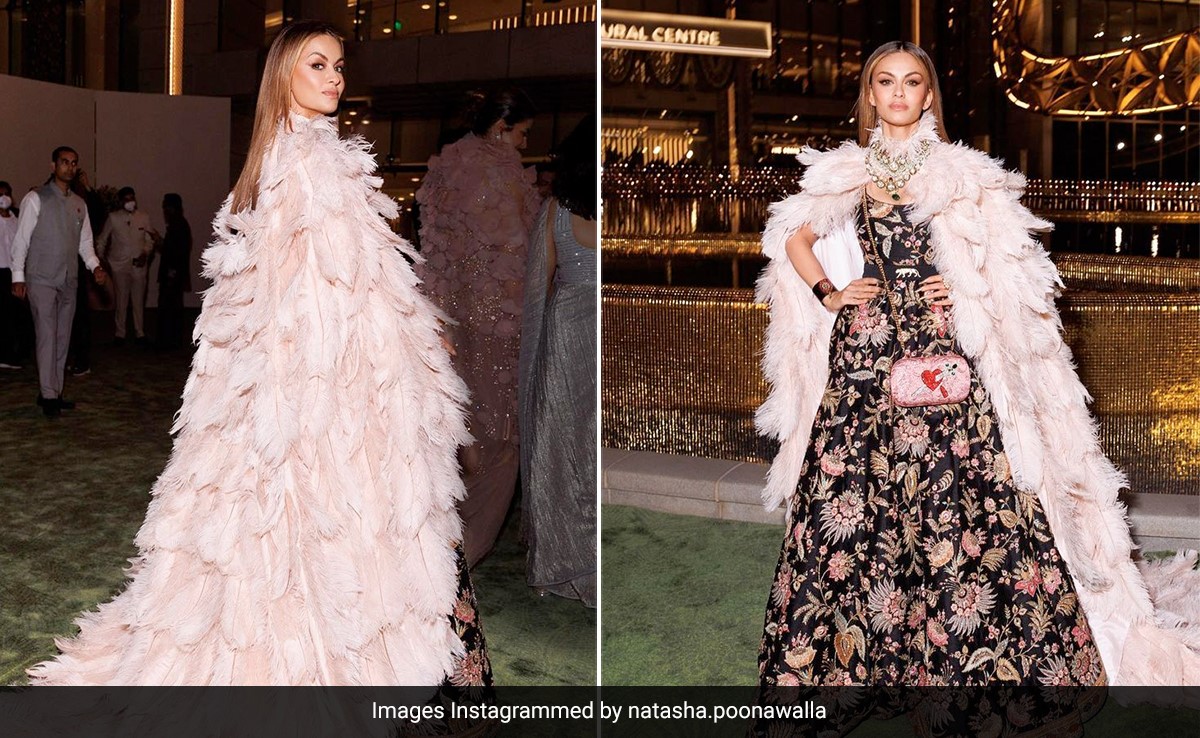 Natasha Poonawalla's Floral Gown, Feathered Cape Is A Magic Potion Made For Red Carpet Moments