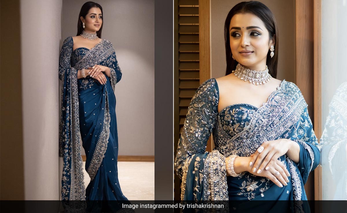 Trisha Krishnan's Divine Silver And Blue <i>Saree</i> Comes With A Sophisticated Blouse