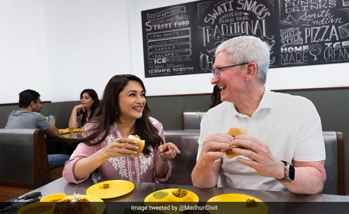 Madhuri Dixit Introduces Tim Cook To The Joys Of <i>Vada Pav</i> In Mumbai. His Verdict: "Delicious"