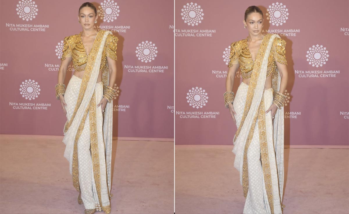 Gigi Hadid Sets Pure Gold Standard In A <i>Chikankari Saree</i> And Gold Blouse