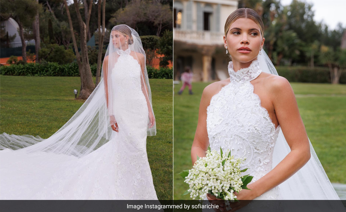 Sofia Richie Is An Elegant Chanel Bride In A Beaded Choker Bridal Gown In South Of France Wedding