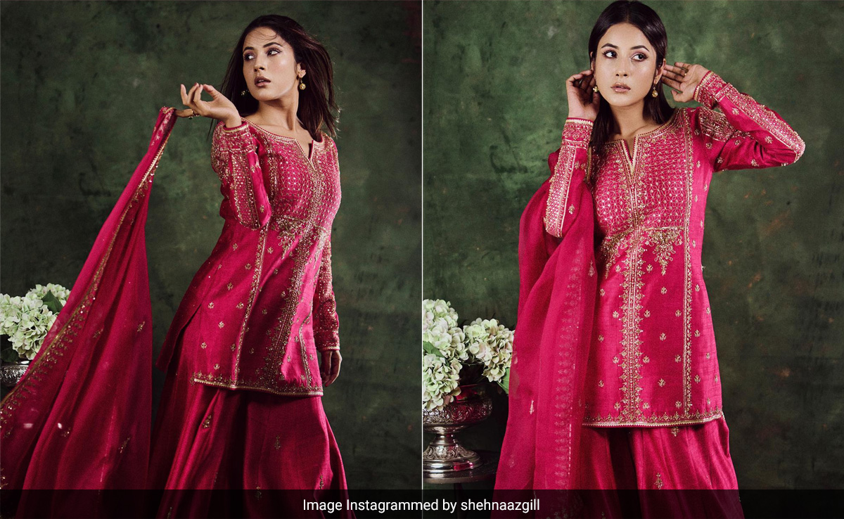 Shehnaaz Gill's Fuchsia And Gold <i>Sharara</i> Set Makes Festive Fashion Look Every Bit Fabulous