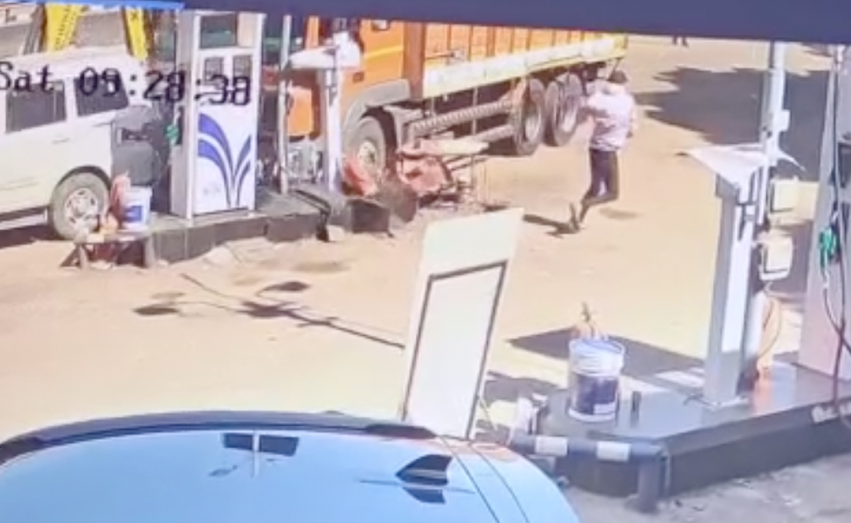 On Camera, Truck Loses Control During Petrol Pump Entry. Then This Happens