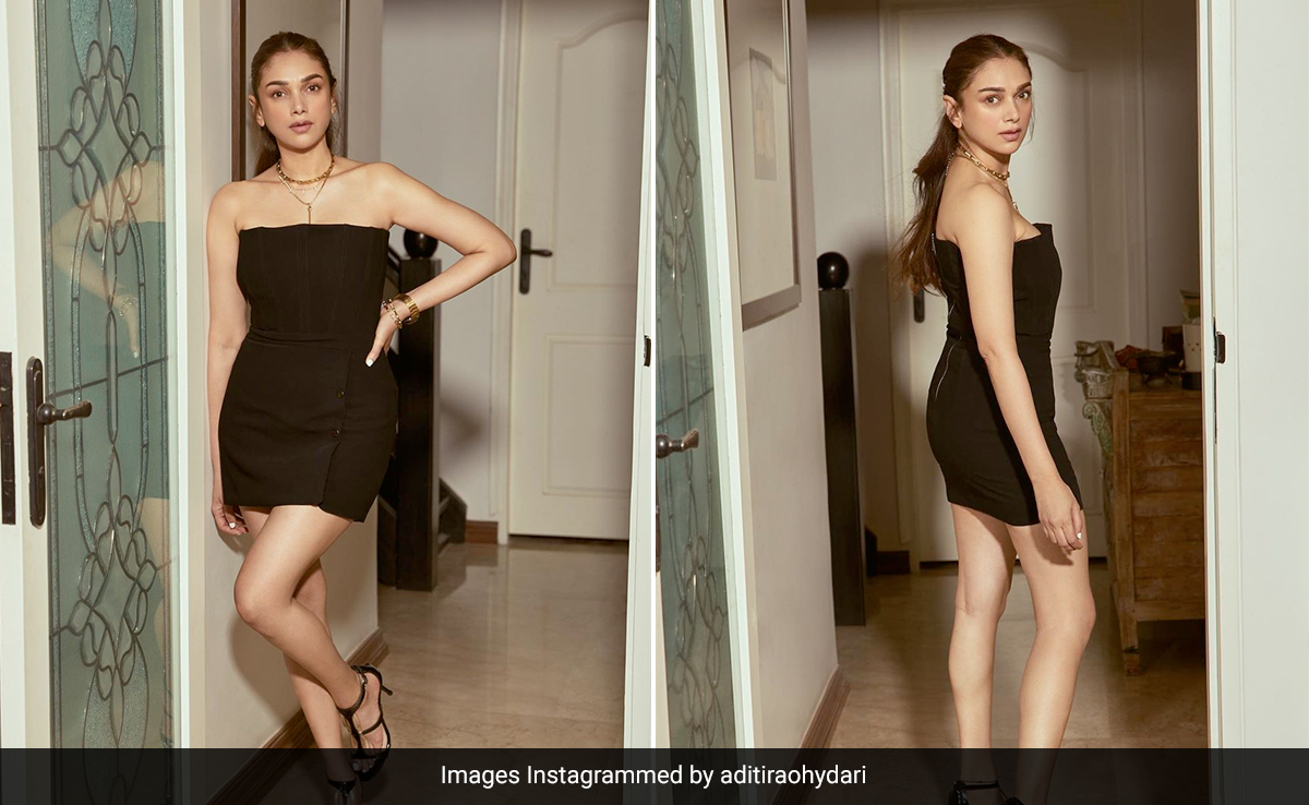 Aditi Rao Hydari Skips Ethnic Wear In Favour Of A Little Black Buttoned Dress With Gold Jewellery