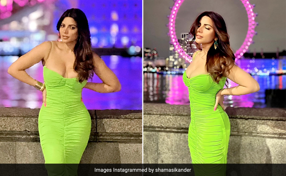 Even With The London Eye Behind Her, All Our Eyes Are On Shama Sikander In A Striking Neon Bodycon Dress