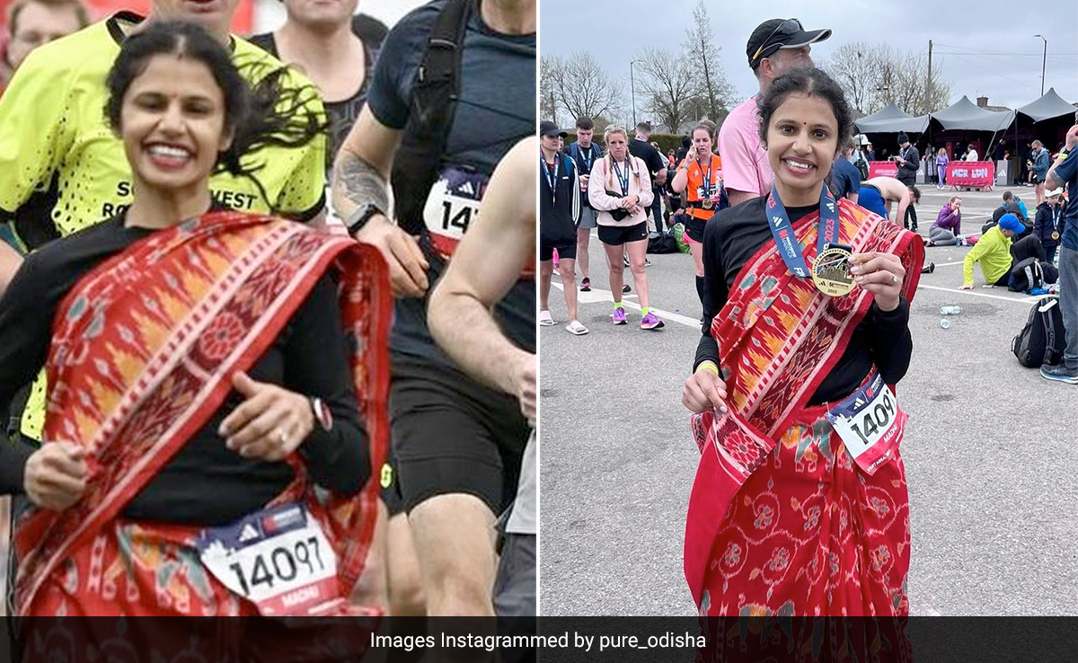 Madhusmita Jena Skipped The Tracksuit And Wore Her Sneakers With An Odia 'Khandua'<i>Saree</i> Instead