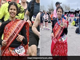 Madhusmita Jena Skipped The Tracksuit And Wore Her Sneakers With An Odia 'Khandua'<i>Saree</i> Instead Madhusmita Jena Skipped The Tracksuit And Wore Her Sneakers With An Odia 'Khandua'<i>Saree</i> Instead