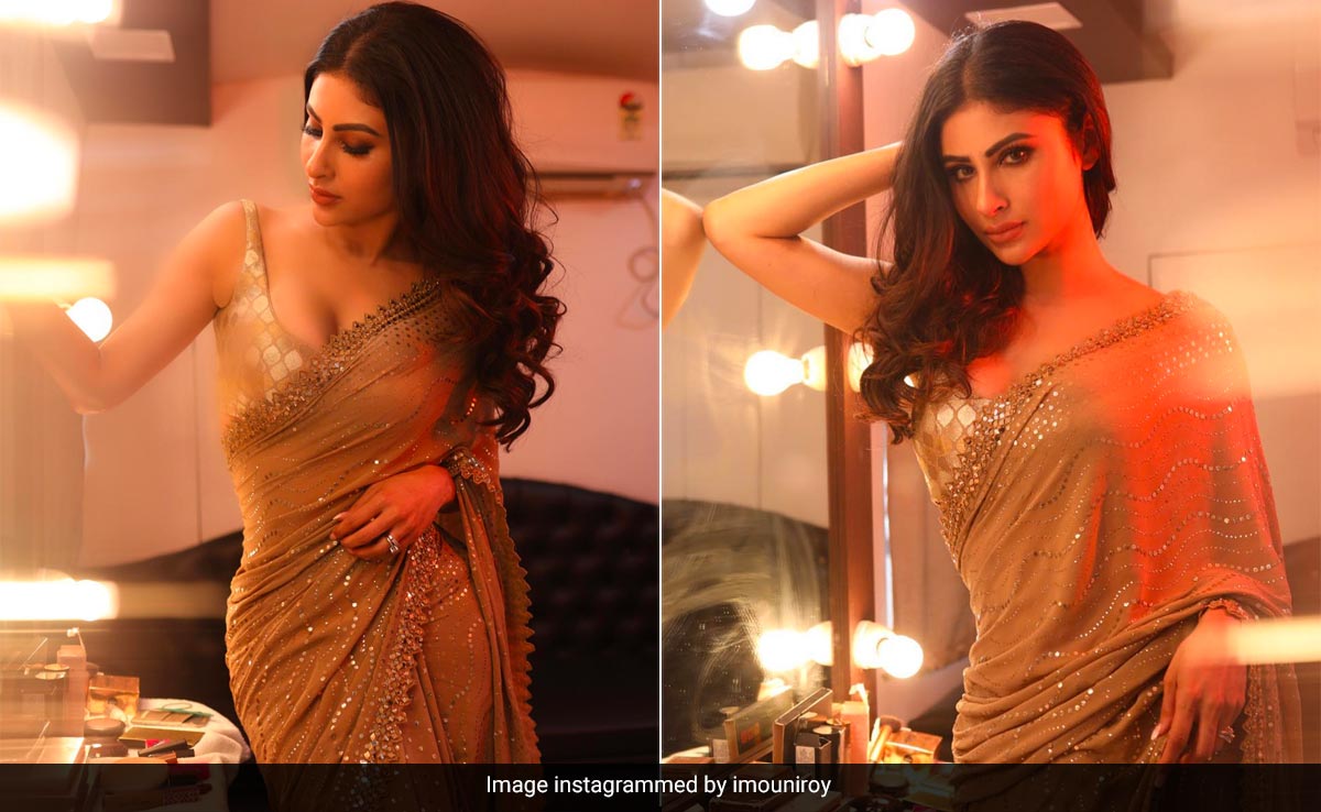 Mouni Roy In A Golden <i>Saree</i> Doesn't Have To Prove She Is Chicest Wedding Guest Ever, She Just Is