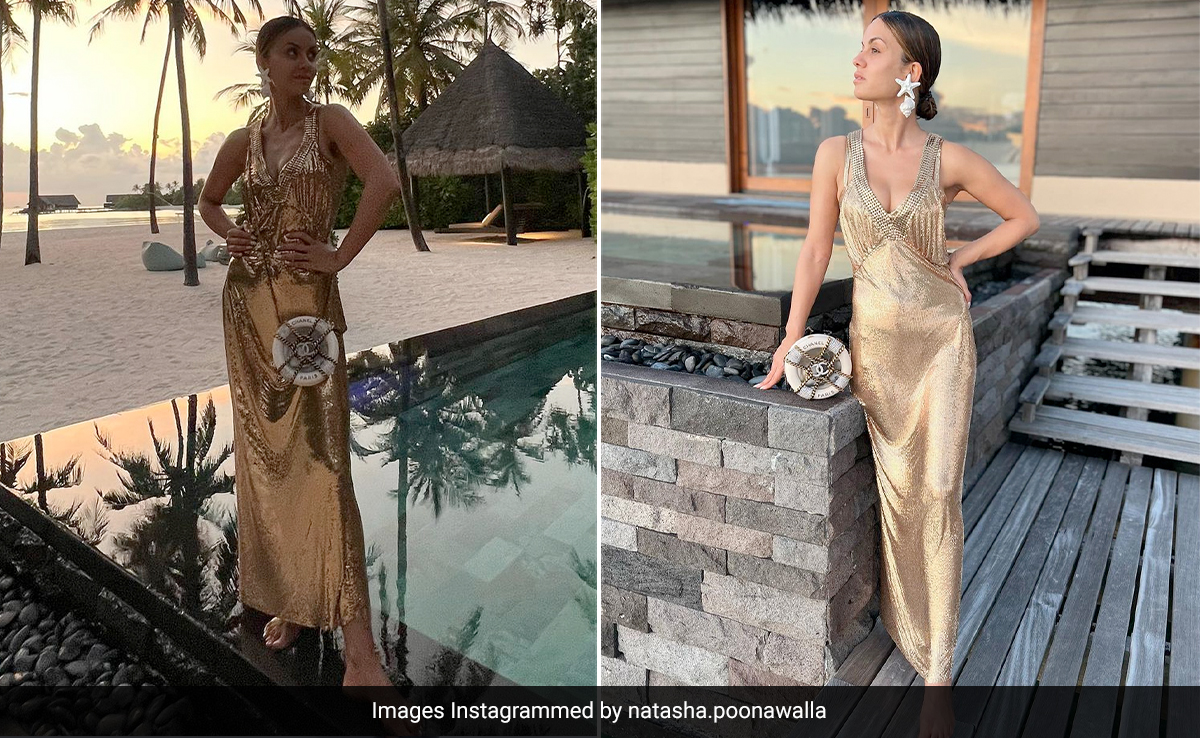 With A Chanel Float Bag And Starfish Earrings, Natasha Poonawalla's Chic Gold Gown Seems To Say 'Anchor's Away'