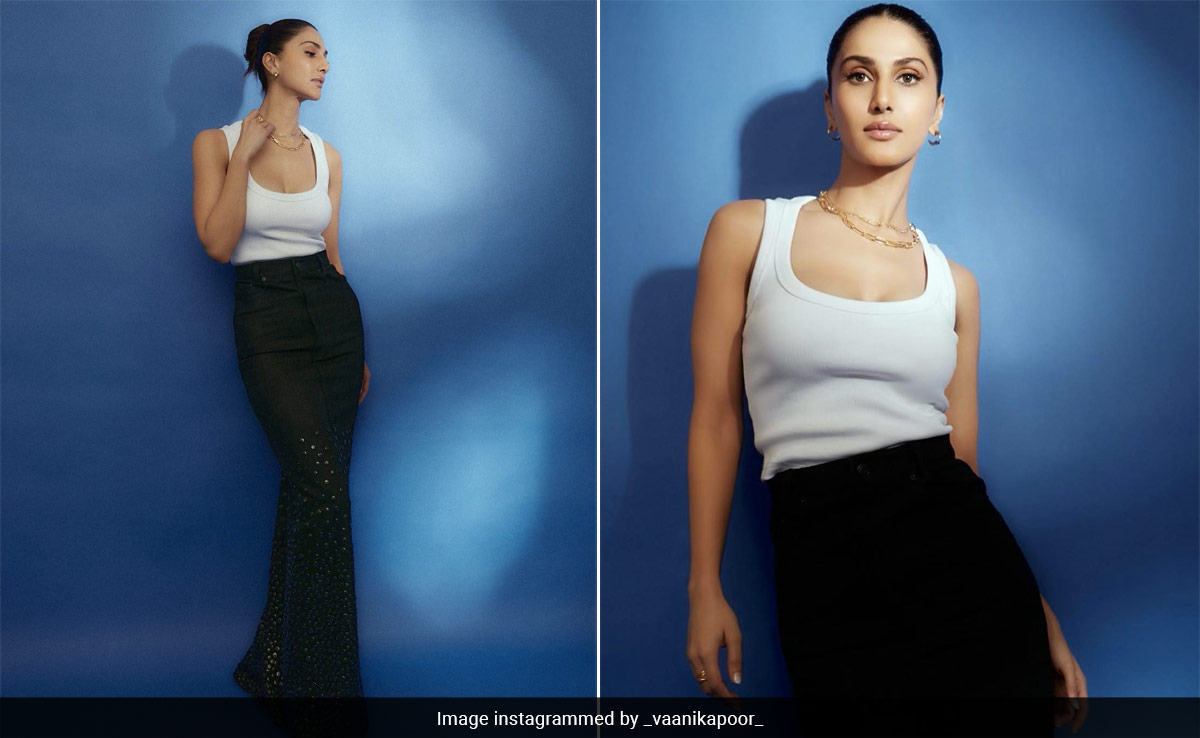 Casual Style Looks Chic As Ever With Vaani Kapoor In A White Tank Top And Bedazzled Skirt